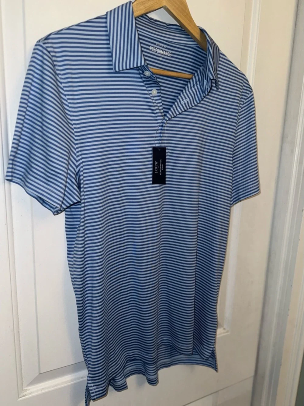 J. Crew Men’s Blue and White Striped Performance Polo